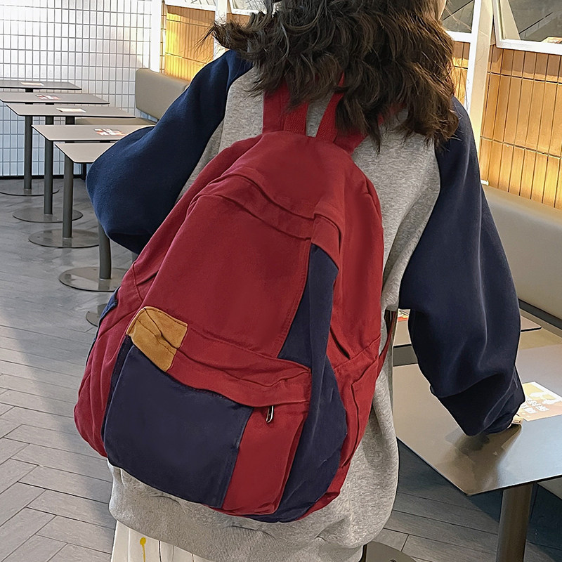 个性百搭双肩包流行时尚帆布学生背包上I课书包男女ins新款包包潮