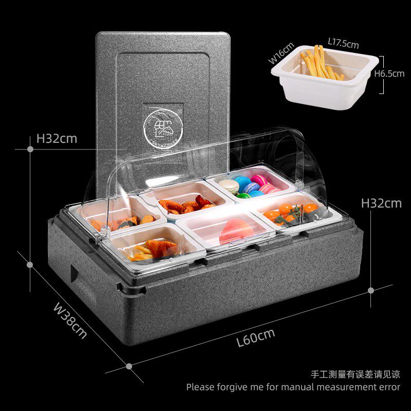 六格冰粉保鲜保温箱冰p沙冷藏箱摆摊寿司食品泡沫箱加厚白盘带翻