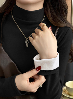 德绒加绒黑色半高领打底衫2024新款F女秋冬内搭时尚洋气时髦高级