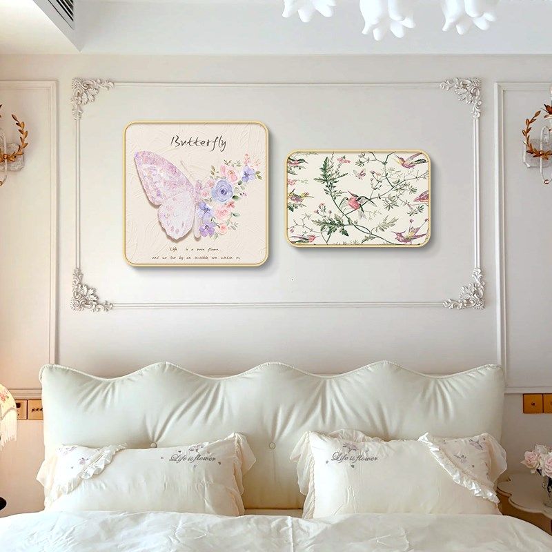 奶油风卧室床头挂画小清新主卧装饰画2024新款高级感女孩房间壁画