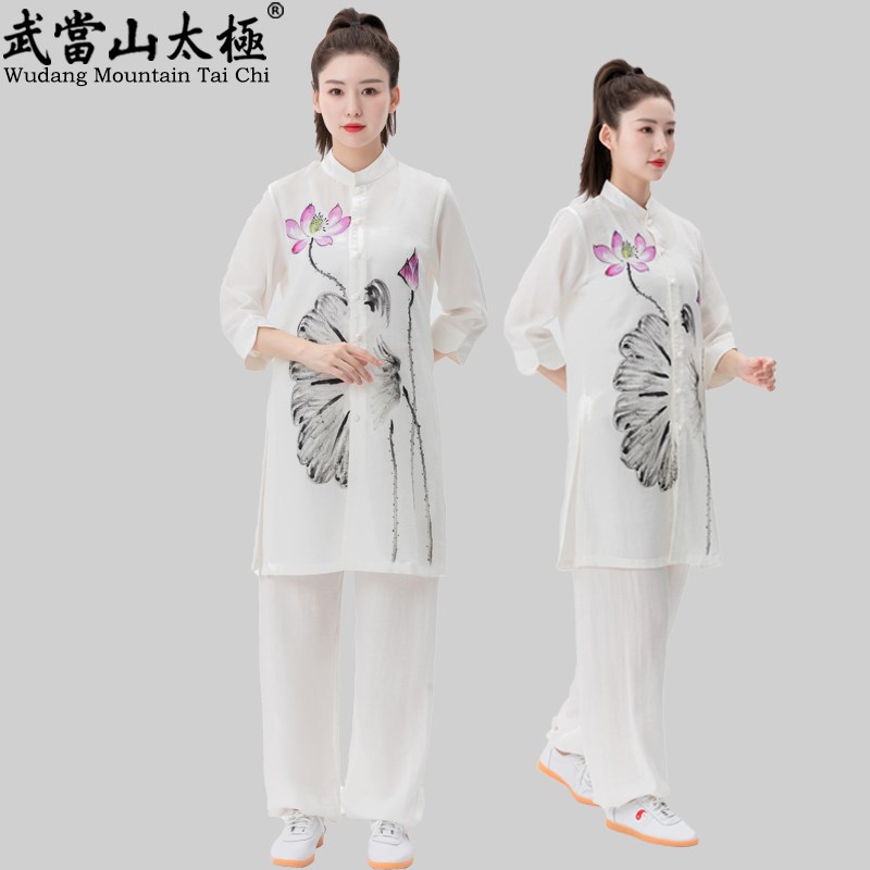 太极服女a高端新款练功服武术表演服时尚手绘春夏款瑜伽服中式布