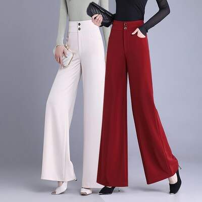 阔腿裤女长裤春季新款垂顺坠感广场跳舞裤甩裤感大脚裤红色舞蹈裤