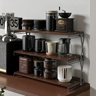 折叠水杯架中古风不锈钢桌面咖啡杯茶杯实木咖啡R角杯子收纳置物