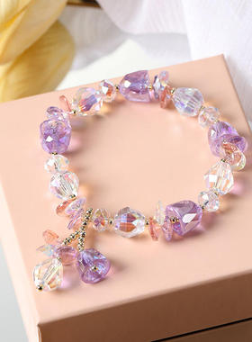 时尚新款紫色水晶手链铜镀14真