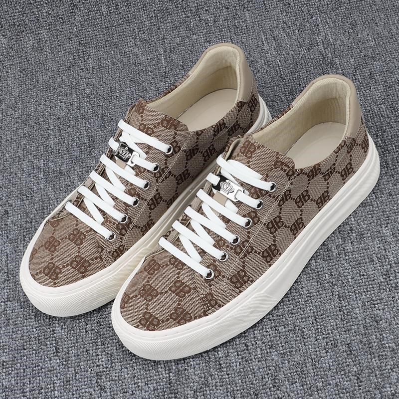 帆布鞋男新款春季时尚拉花一脚蹬休闲鞋男士卡其色潮流百搭单鞋男