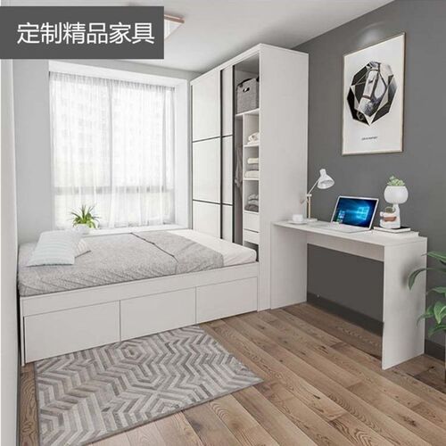 新小户型榻榻米床衣柜一体推拉门卧室现代简约双人床多功能组合定