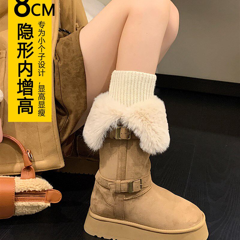 防水棕色雪地靴g女2025冬季新款长筒厚底内增高加绒加厚雪地棉鞋