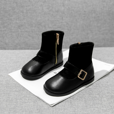 2021年秋冬季新款加绒女儿童马丁靴小公主低筒平跟侧拉链短靴子