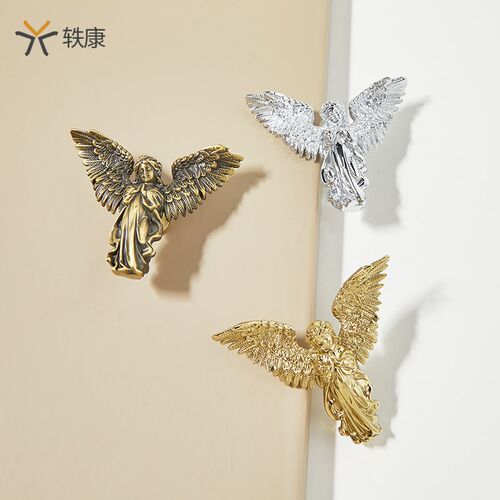 法式大天a使黄铜柜门拉手镀铬银色/PVD金色抽屉门把手衣柜橱柜拉