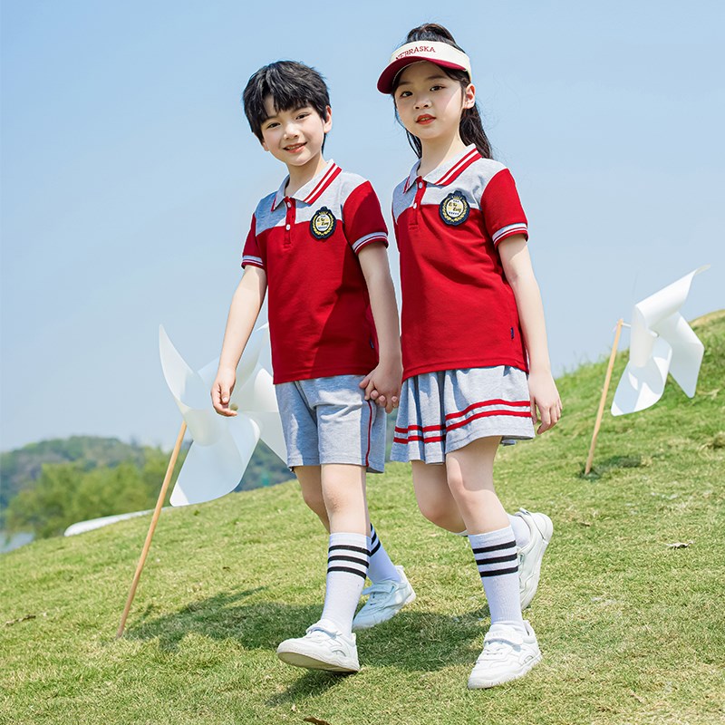 校服套装小学生夏季英伦风儿童班服酒红色幼儿园园服春秋款三件套