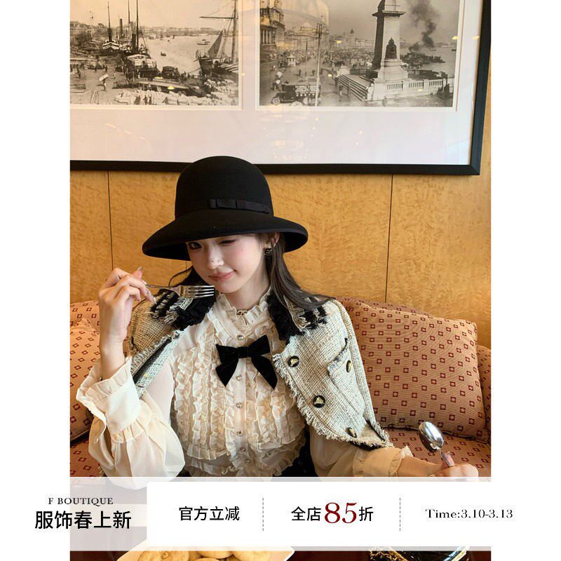 F boutique doll感中古木耳边蝴蝶结X雪纺长袖衬衫