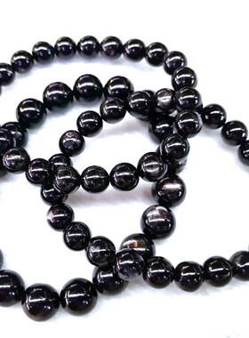 天然金运石手链猫眼原石能量石黑银线手串黑N水晶顽火辉石珠子招