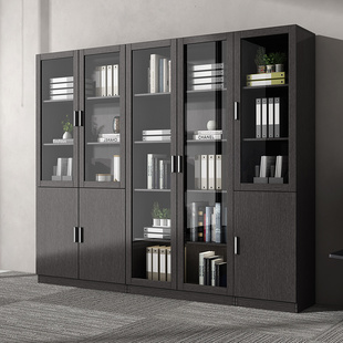 文件柜木质资料柜档案柜组合防尘玻璃门办公室带锁收纳储物书柜子