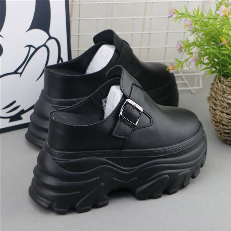 无后跟包头半拖鞋女超高跟12cm10cm厚底松糕休闲鞋百搭学生鞋拖鞋