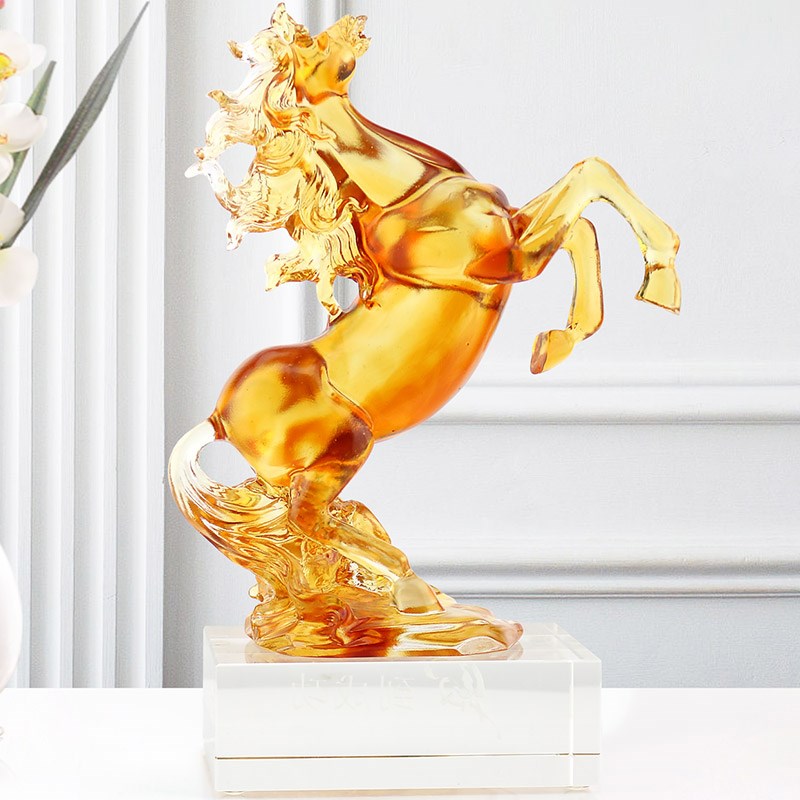 琉璃马到成功工艺品摆件生肖马办公室书房案台装饰品公司开业礼物