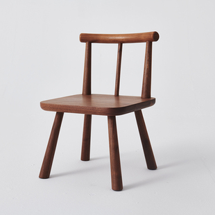 实木小凳子儿童带靠背小椅子门口换鞋小木凳黑胡桃木矮凳原木板凳