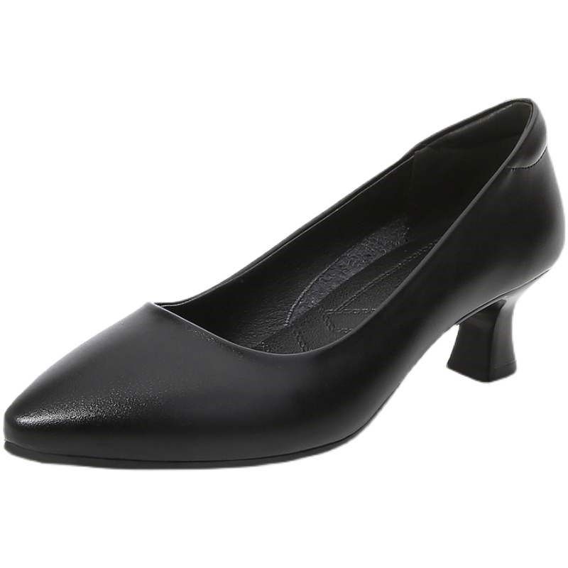 软底久站不累脚空姐工作鞋女黑色皮鞋小跟职业女鞋单鞋春秋