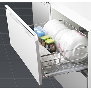 单层厨房橱柜不锈钢拉篮碗碟盘架拉蓝开门抽屉式调味拉兰栏阻尼轨