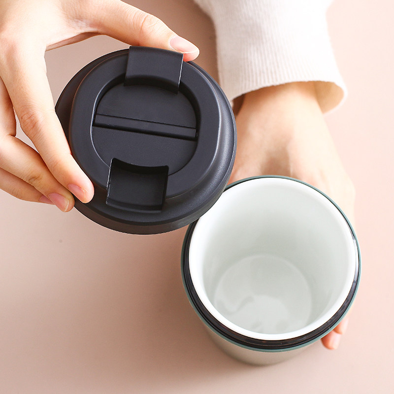 陶瓷内胆咖啡杯女生高颜值牛奶豆浆便携带盖保温水杯男网红随行杯