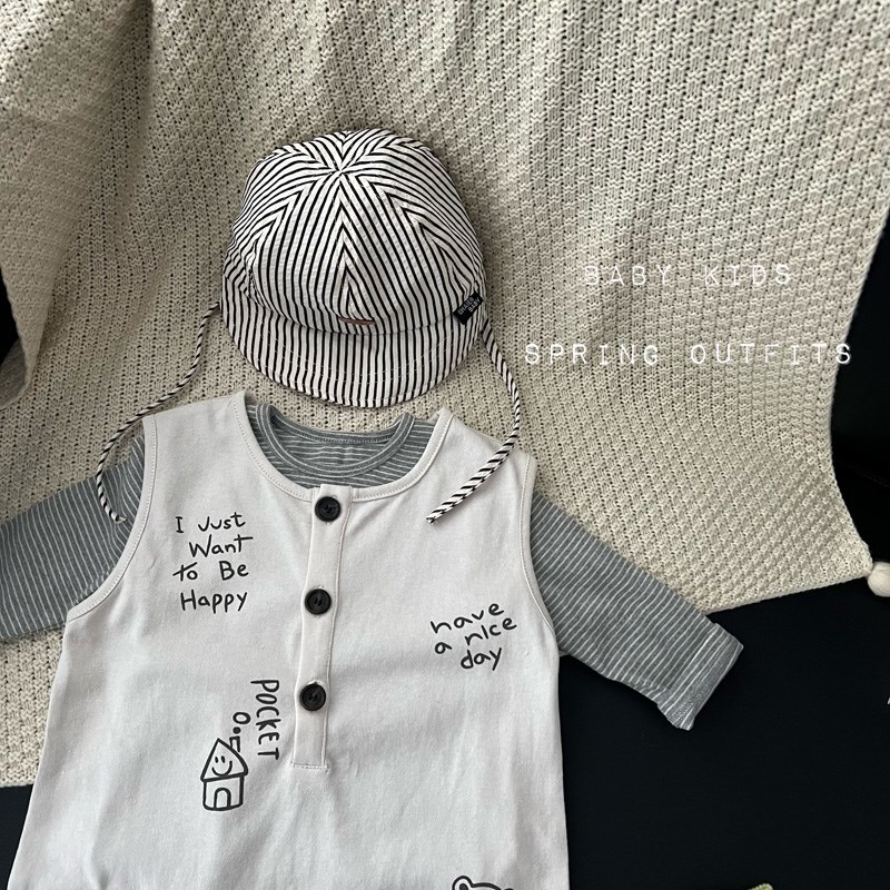 婴儿背带裤两件套装春季韩版外出连体衣男女宝宝可爱涂鸦爬服哈衣