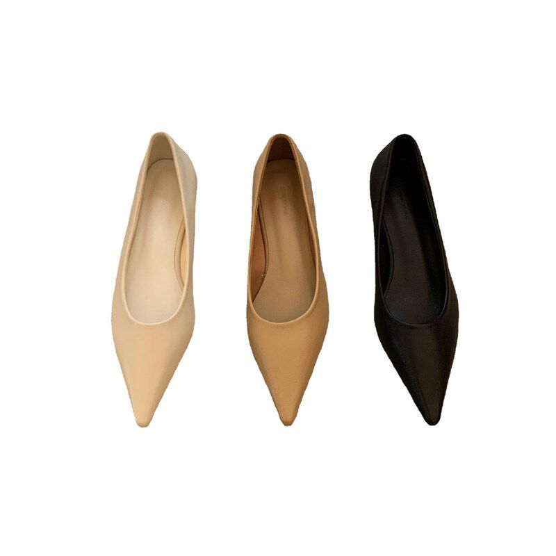 巨软!白色小皮鞋女英伦风日系低跟单鞋平底尖头浅口工作鞋软皮