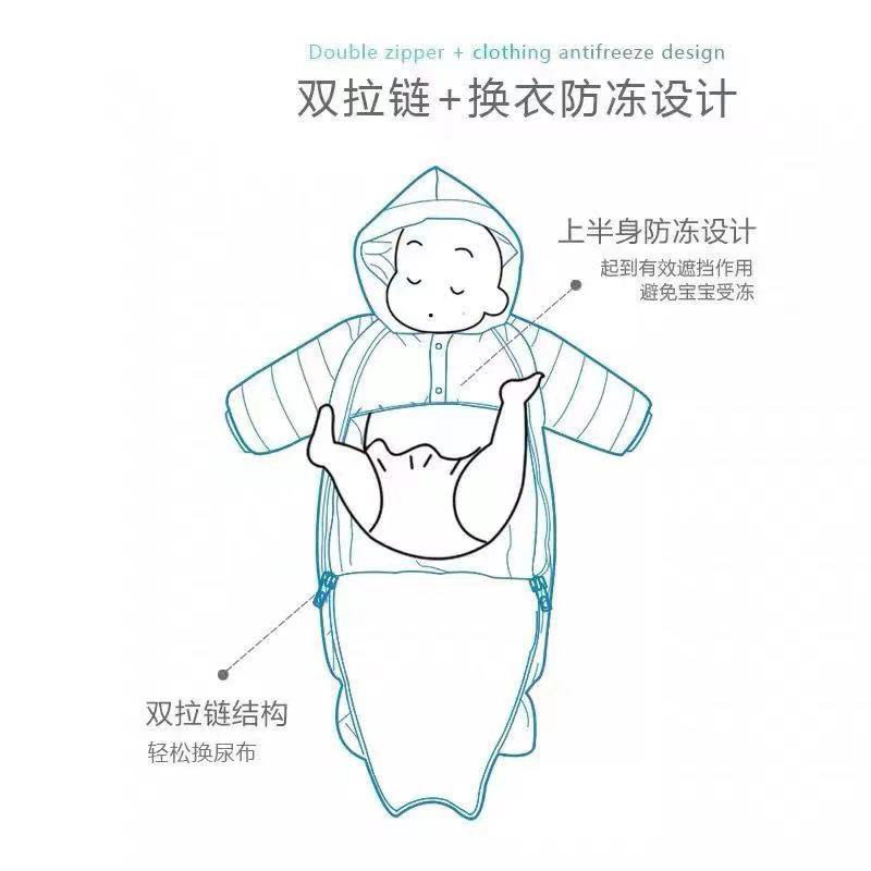 婴儿连体羽绒服女冬装加绒加厚婴幼儿抱衣一岁哈衣男宝宝外出抱服