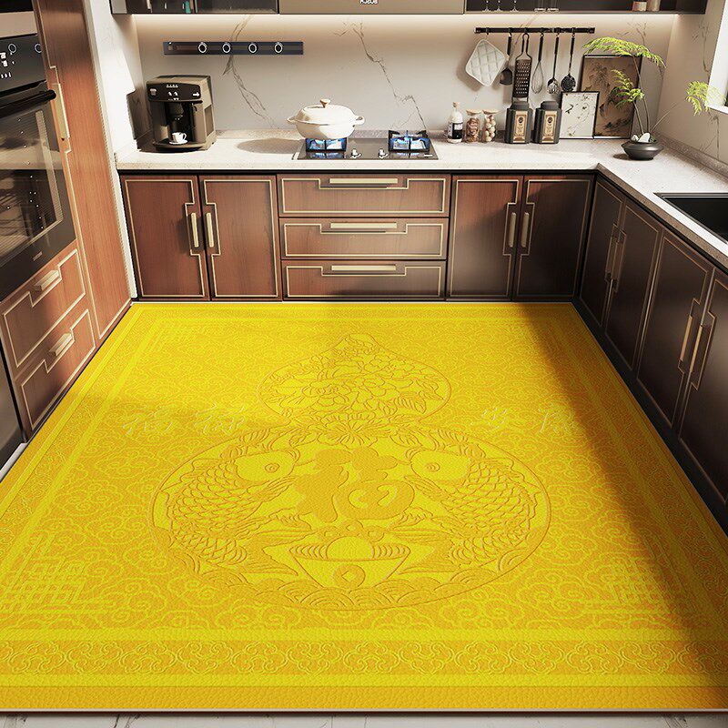黄色厨房专用地垫防滑防油可擦免洗耐脏家用pvc皮V革脚垫全铺地毯