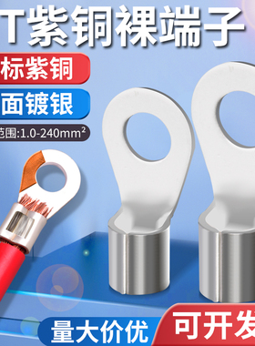 OT国标加厚紫铜j焊口镀银冷压端子接线端子接头0.5-16平方压线铜