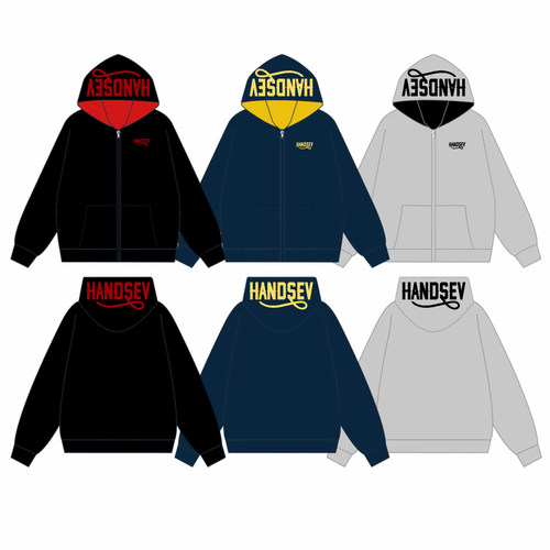 HandSeven美式毛巾刺绣开衫连帽卫衣撞色外套慵懒风宽松情侣款