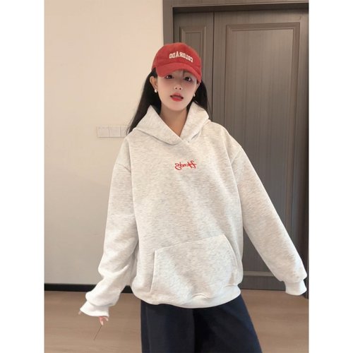 春秋季刺绣字母美式重磅连帽卫衣