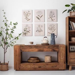 中古实木玄关桌端景台长方形镂空玄关柜侘寂风民宿客厅装饰柜靠墙