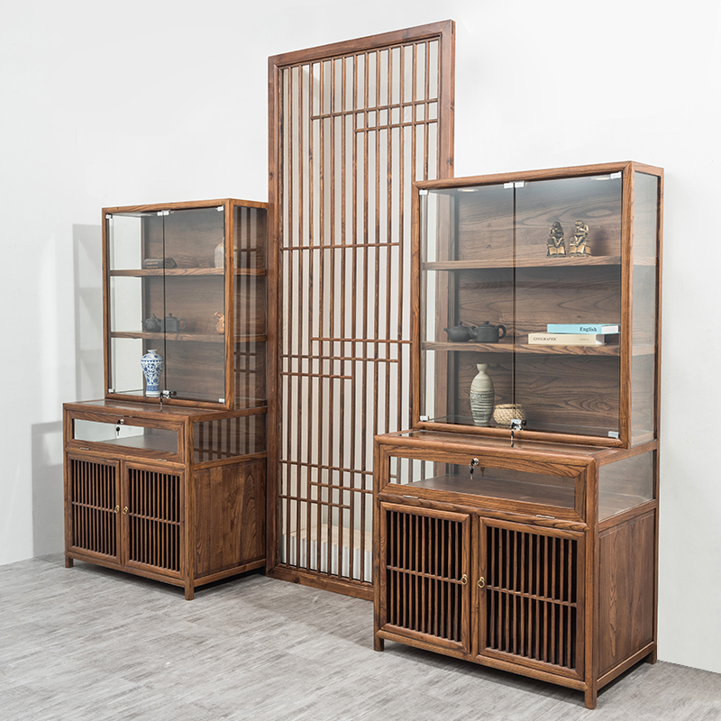 实木珠宝展示柜饰品首饰透明玻璃柜台展柜新中式高柜博物馆展示柜