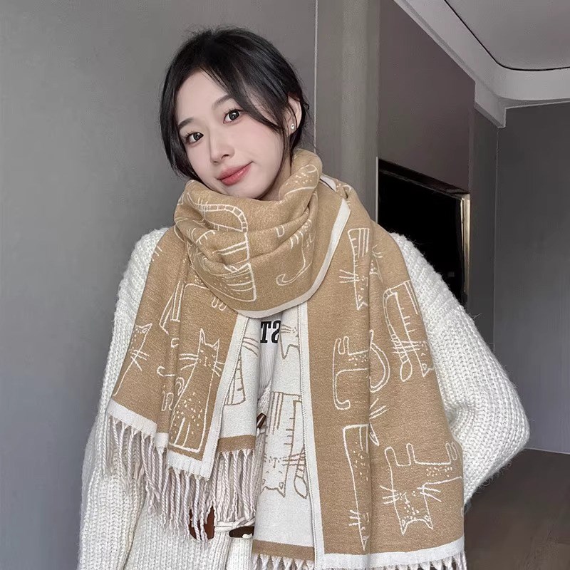 可爱猫咪披肩女2025新款韩版小清新外搭披M肩春秋百搭围脖空调盖