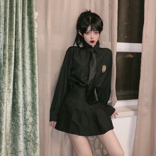 2020春秋白色特大码学院风jk衬衫女长袖胖mm200斤W加肥加绒黑衬衣