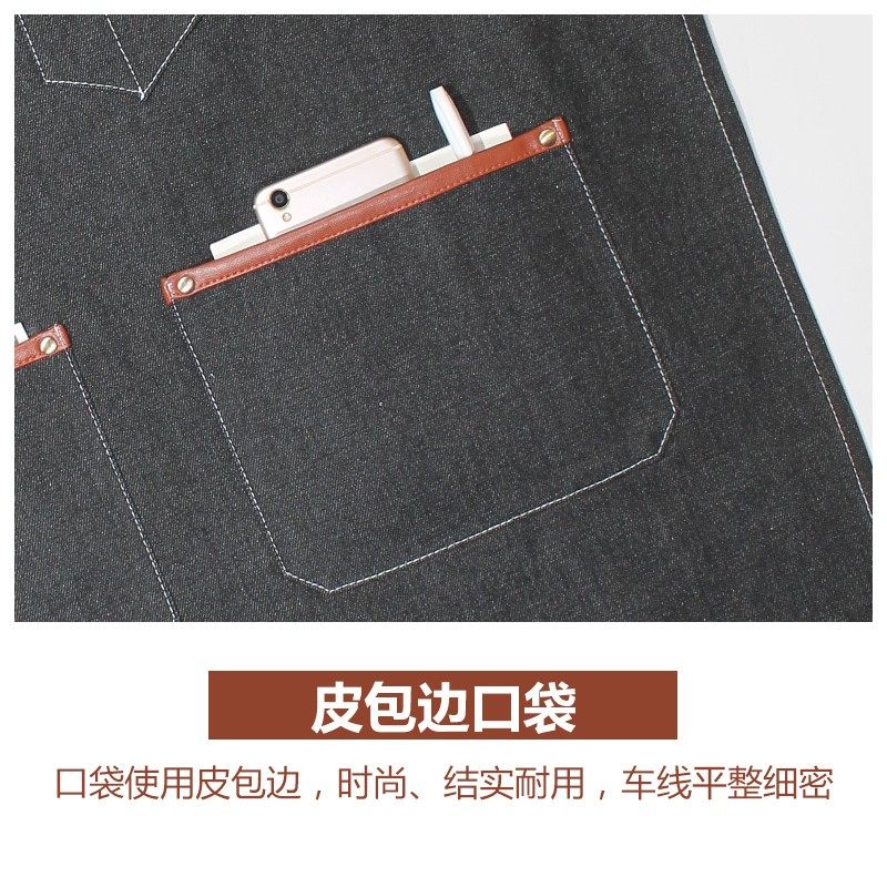 围裙定制logo印字背带式牛仔布料围腰咖啡师花店手工匠人男工作服