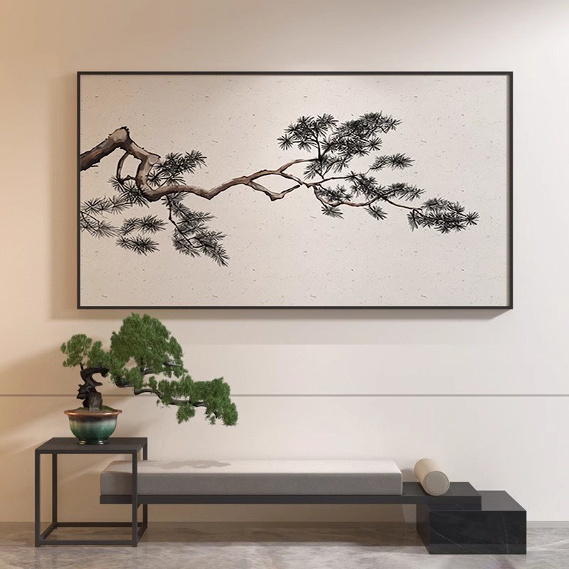 新中式装饰画客厅卧室书房壁画茶室横版中国风古典松树办公室挂画图片