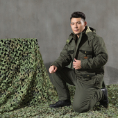 工装 套装 工作服 棉裤 军绿色军旅风休闲棉衣加绒加厚棉大衣男中长款