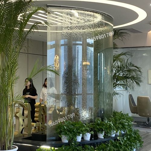玻璃流水瀑布墙水帘庭院室内现代C简约办公隔断水系景观水幕墙屏
