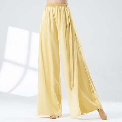 古典民族舞飘带雪纺阔腿裤女成人宽松开叉舞蹈裤中国现代舞演出裤