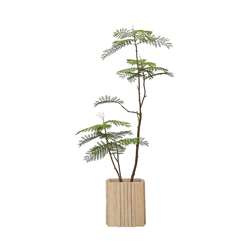 大理石洞石花器盆法式中古风落地绿植仿真蓝色的花楹室内客厅落地