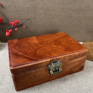 缅花实木大号收纳盒桌面珠宝盒首饰盒中式带锁房产证收纳箱文玩箱