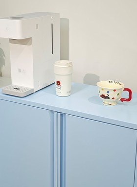 多巴胺蓝色铁皮对开门收纳储物柜客厅餐厅卧室大容量多层置物架子