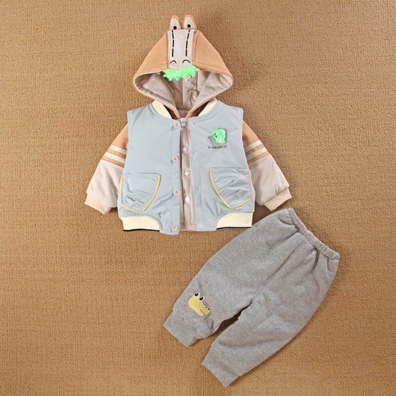 男宝宝装婴幼儿分体款洋气小婴儿服春秋冬薄夹棉衣马甲三件套装季