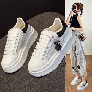 夏季网鞋女透气薄款2024新款爆款百搭厚底小白鞋松糕软底休闲板鞋