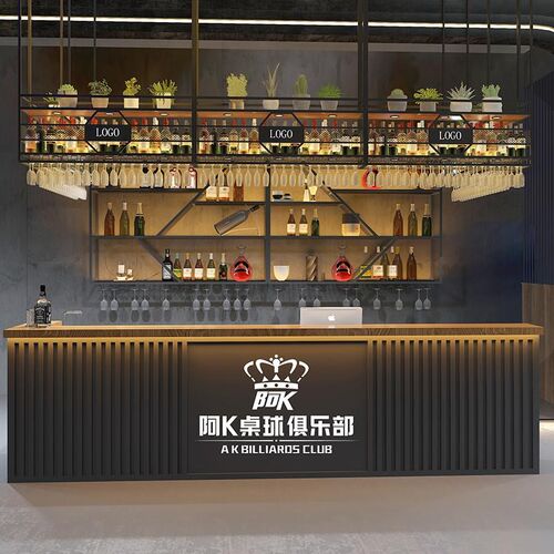 酒吧吧台桌子台球厅带拐角的前台柜铁艺工业风桌球馆餐饮店收银台