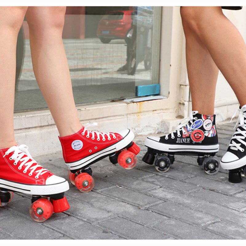 双排溜冰鞋成年滑轮闪光儿童四轮初学者滑冰男女旱V冰轮滑成人大