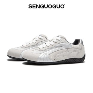 男2025夏季 灰银色德训鞋 新款 网面透气情侣鞋 森果果 子板鞋 赛车鞋