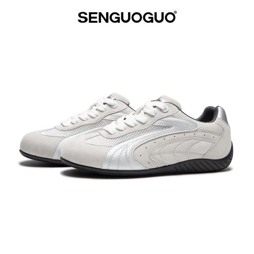 森果果 赛车鞋/灰银色德训鞋男2025夏季新款网面透气情侣鞋子板鞋