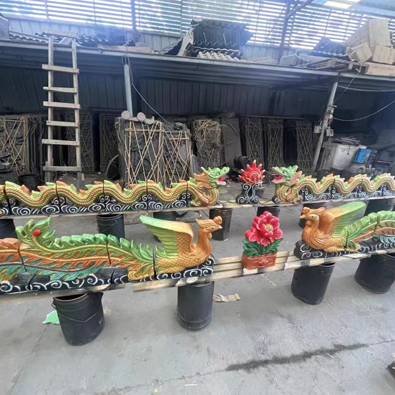 彷古古建筑配件陶瓷龙跑兽二龙戏珠绿瓦龙琉璃瓦龙双龙戏珠屋顶脊