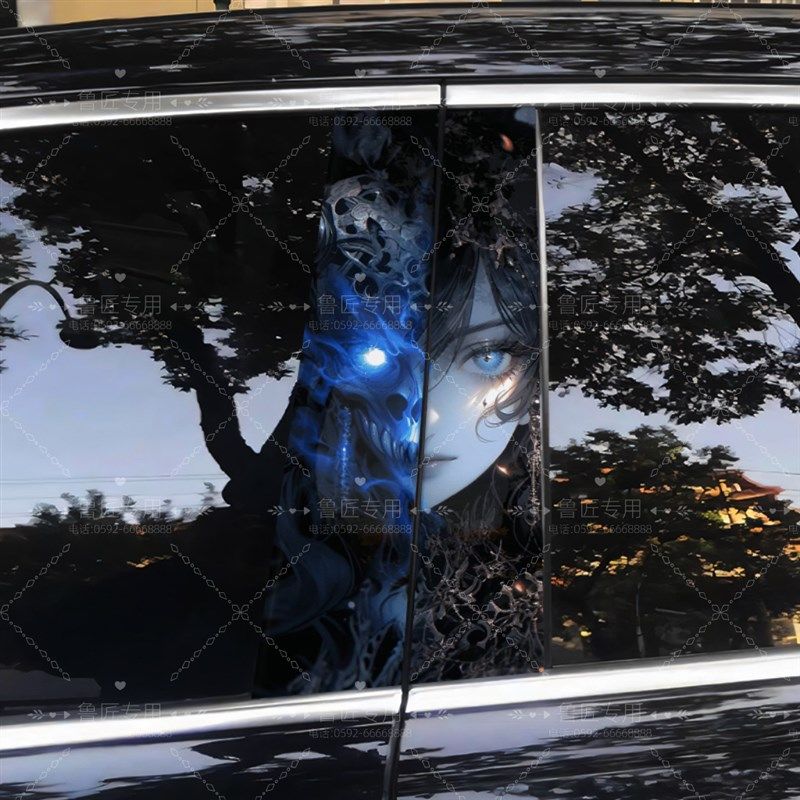 汽车专车中柱卡通个性立体装饰贴汽车B柱钢化保护膜车贴定制贴片